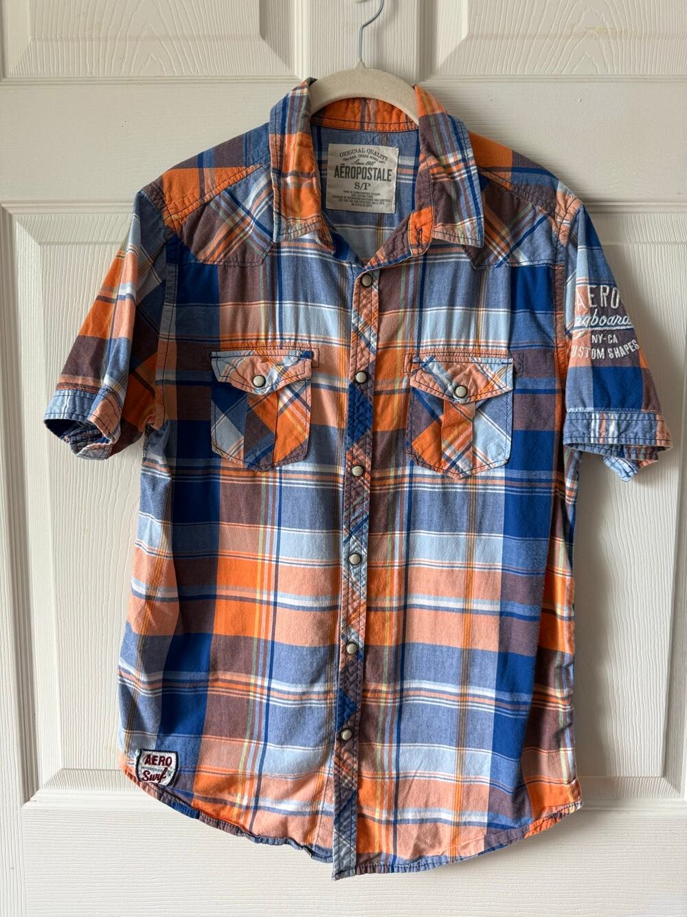 Aeropostale Surf Co Vintage Y2K Plaid Pearl Snap Shirt Sz S Embroidered Spellout